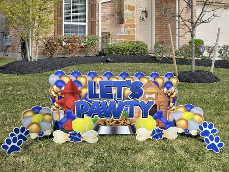 Dog Birthday Party Yard Sign, Let s Pawty Oversized EZ Yard Cards, Dog Gotcha Day Yard Card, Blue For Discount