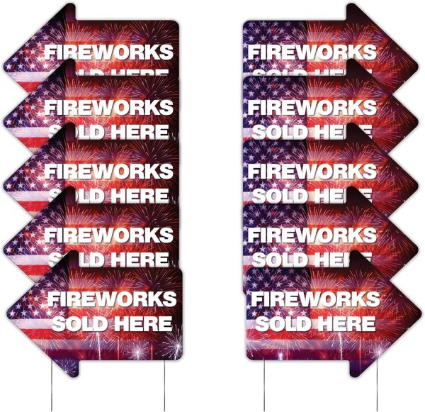 Fireworks Yard Sign with Stakes | 10-Pack | Two-Sided Arrow on Sale