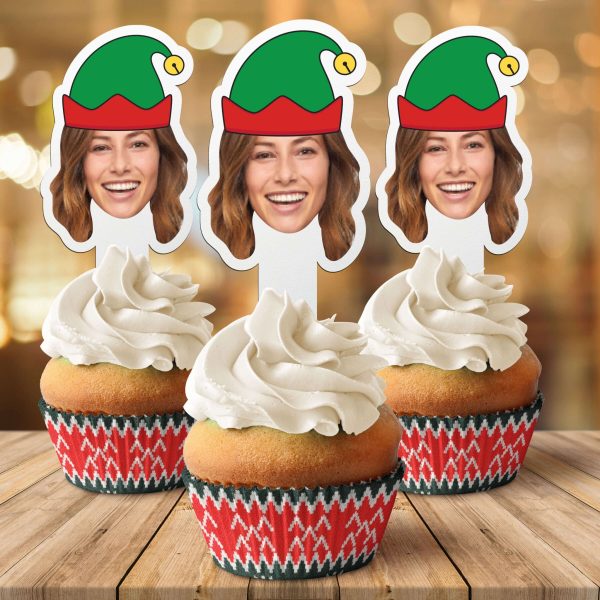 Custom Christmas Cupcake Toppers (Elf Hat) Fashion