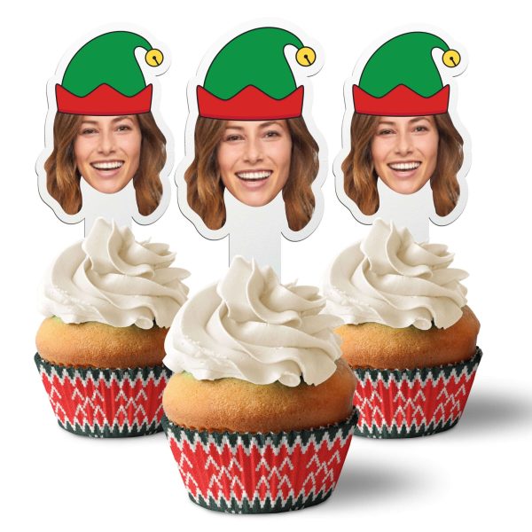 Custom Christmas Cupcake Toppers (Elf Hat) Fashion