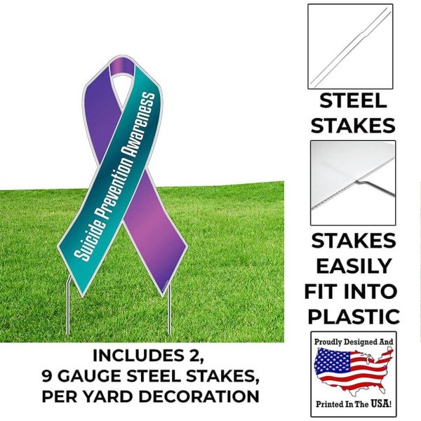 Suicide Prevention Awareness Ribbon Yard Sign, Teal and Purple with Stakes Online