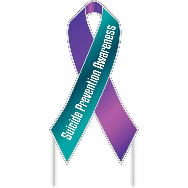 Suicide Prevention Awareness Ribbon Yard Sign, Teal and Purple with Stakes Online