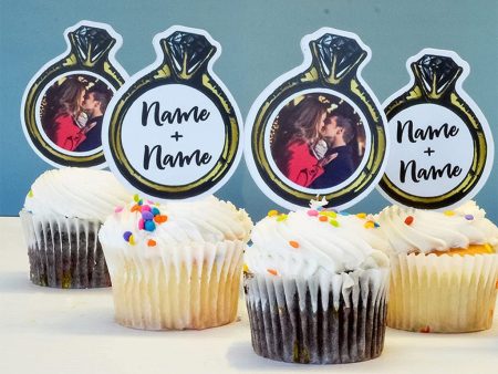 Custom [Name] Wedding Cupcake Toppers - Ring Shape Sale