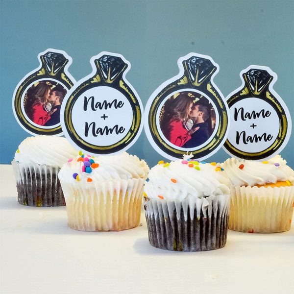 Custom [Name] Wedding Cupcake Toppers - Ring Shape Sale