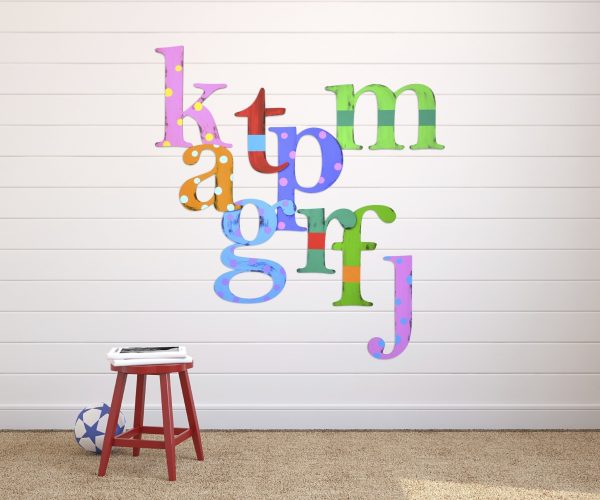 Polka Dot & Striped Hand Painted Letters Wall Decor For Sale