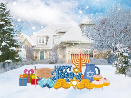 Happy Hanukkah Yard Card Greeting & Flair - 10 pc Set Cheap