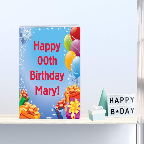 3  Custom Giant Birthday Presents & Balloons Greeting Card on Sale