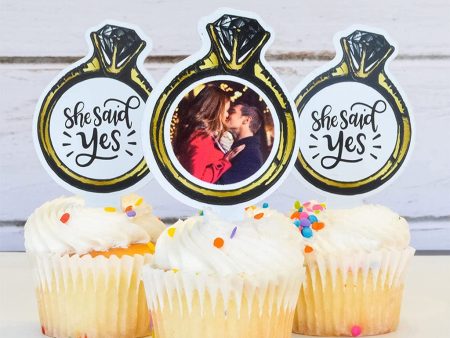 Custom Wedding Cupcake Toppers (She Said Yes) - 100 Pack Sale