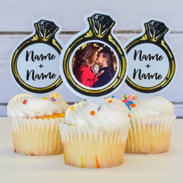 Custom [Name] Wedding Cupcake Toppers - Ring Shape Sale