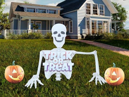 Giant Halloween Skeleton Yard Sign Set, 5 Feet Tall - Includes Stakes For Discount