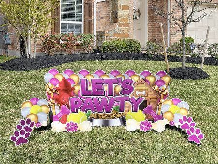 Dog Birthday Party Yard Sign, Let s Pawty Oversized EZ Yard Cards, Dog Gotcha Day Yard Card, Pink Supply