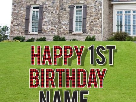 Custom Happy Birthday Buffalo Plaid Yard Card Letters Online now