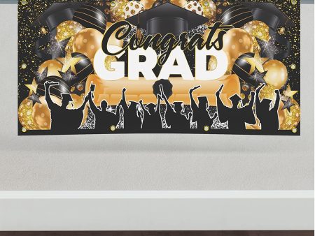 3 x6  Black and Gold Congrats Grad Banner Fashion