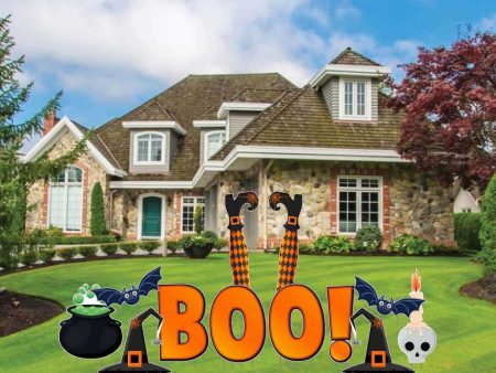 BOO! Witch Legs Halloween Yard Card Decoration - 12 pc Set For Sale