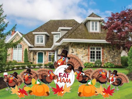 EAT HAM Thanksgiving Turkeys Themed Yard Card Set of 12 For Cheap