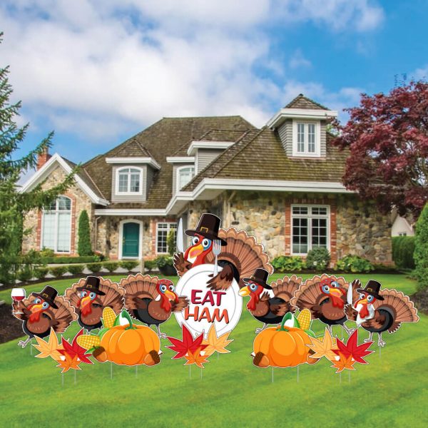 EAT HAM Thanksgiving Turkeys Themed Yard Card Set of 12 For Cheap