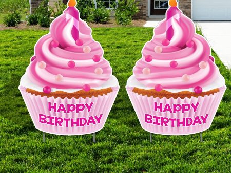 Jumbo Happy Birthday Cupcake Yard Sign Set of 2 Sale