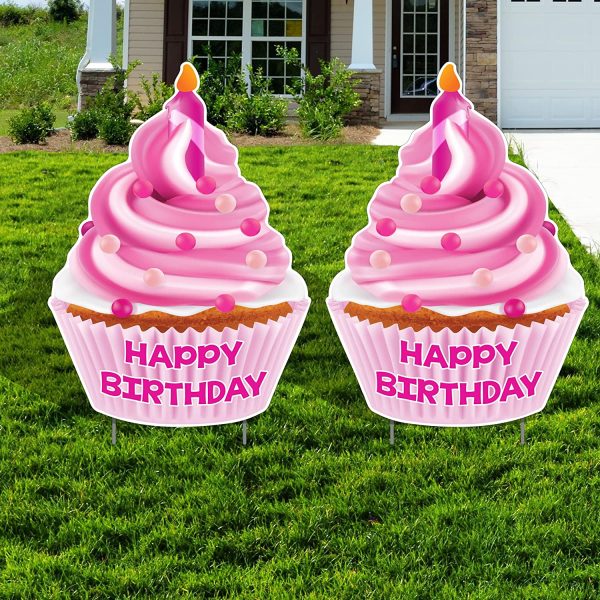 Jumbo Happy Birthday Cupcake Yard Sign Set of 2 Sale