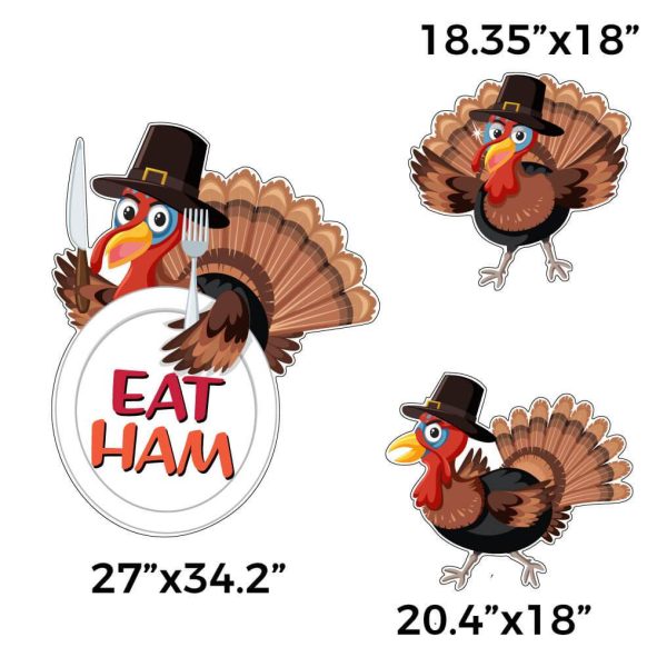 EAT HAM Thanksgiving Turkeys Themed Yard Card Set of 12 For Cheap