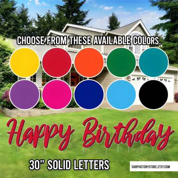 Cursive Solid Colors Happy Birthday Quick Set Yard Card 5 pc set Supply