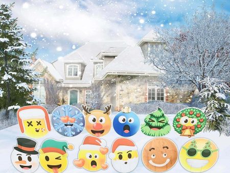 Christmas Emojis Yard Card Accessories - 12 pc Set | Short Stakes Inlcuded Cheap