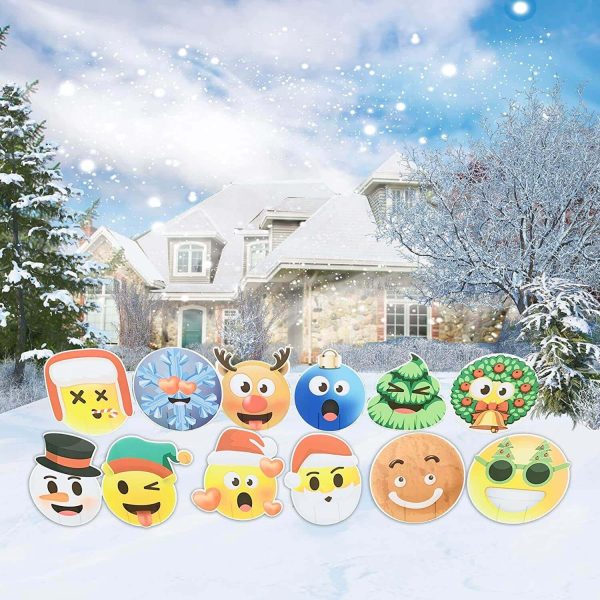 Christmas Emojis Yard Card Accessories - 12 pc Set | Short Stakes Inlcuded Cheap