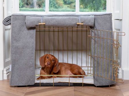 Dog Crate Cover in Pewter Herringbone Tweed by Lords & Labradors Sale