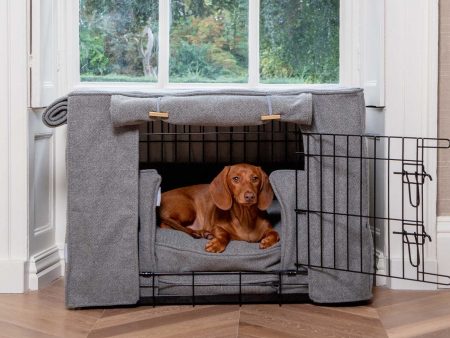 Dog Crate Set In Pewter Herringbone Tweed by Lords & Labradors Online Hot Sale