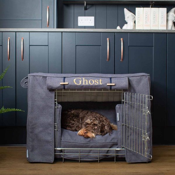 Dog Crate Set In Oxford Herringbone Tweed by Lords & Labradors For Sale