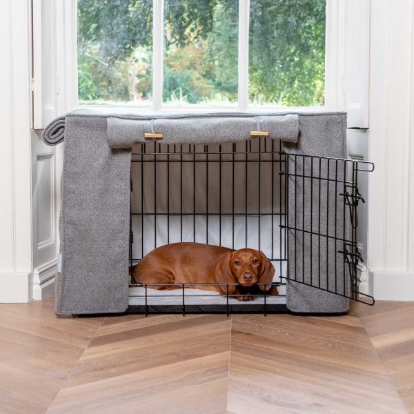 Dog Crate Cover in Pewter Herringbone Tweed by Lords & Labradors Sale