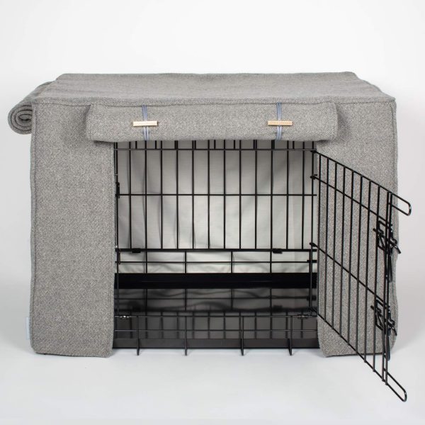 Dog Crate Cover in Pewter Herringbone Tweed by Lords & Labradors Sale