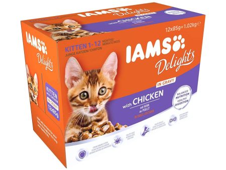 Iams Delights Kitten & Junior Cat Chicken In Gravy (12 x 85g) on Sale