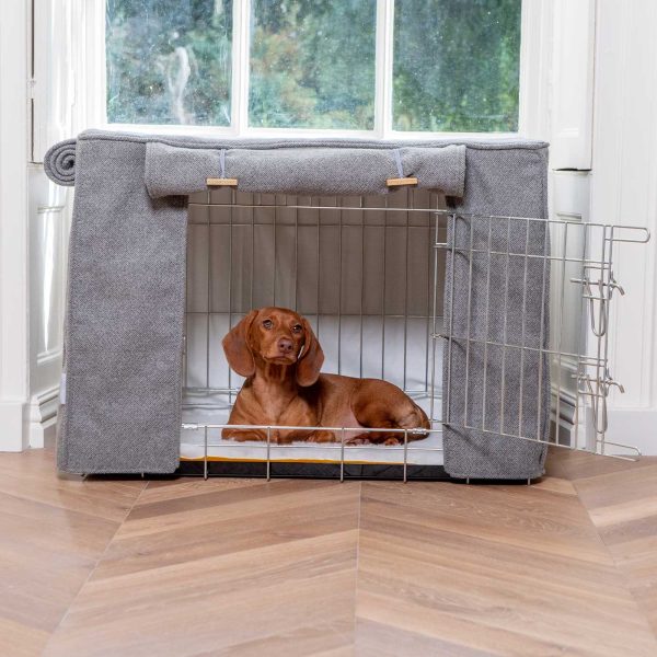 Dog Crate Cover in Pewter Herringbone Tweed by Lords & Labradors Sale