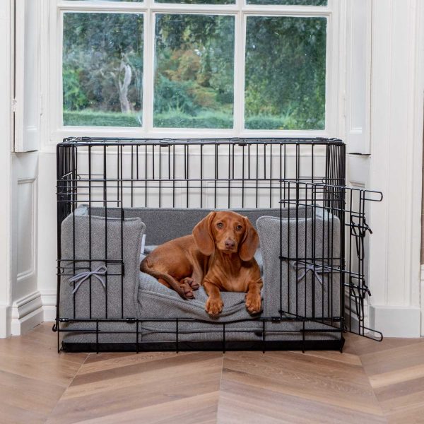 Dog Crate Bumper in Pewter Herringbone Tweed by Lords & Labradors Cheap