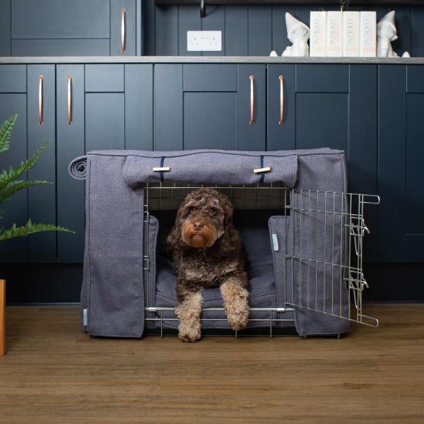 Dog Crate Set In Oxford Herringbone Tweed by Lords & Labradors For Sale