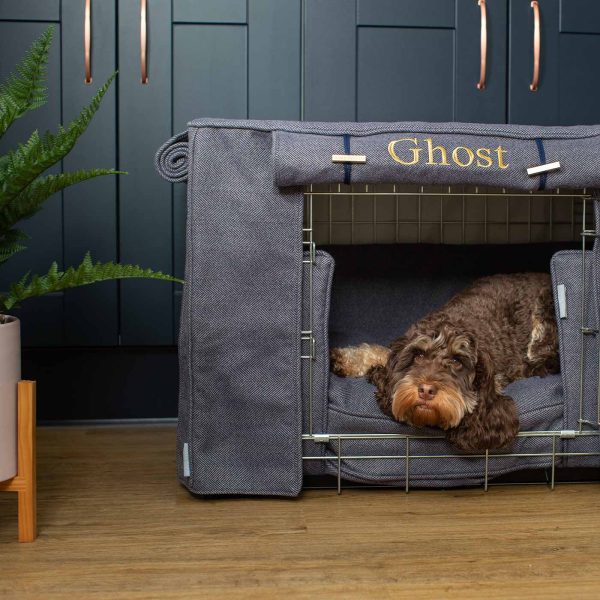 Dog Crate Set In Oxford Herringbone Tweed by Lords & Labradors For Sale