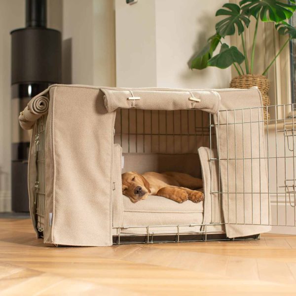 Dog Crate Set In Natural Herringbone Tweed by Lords & Labradors Cheap